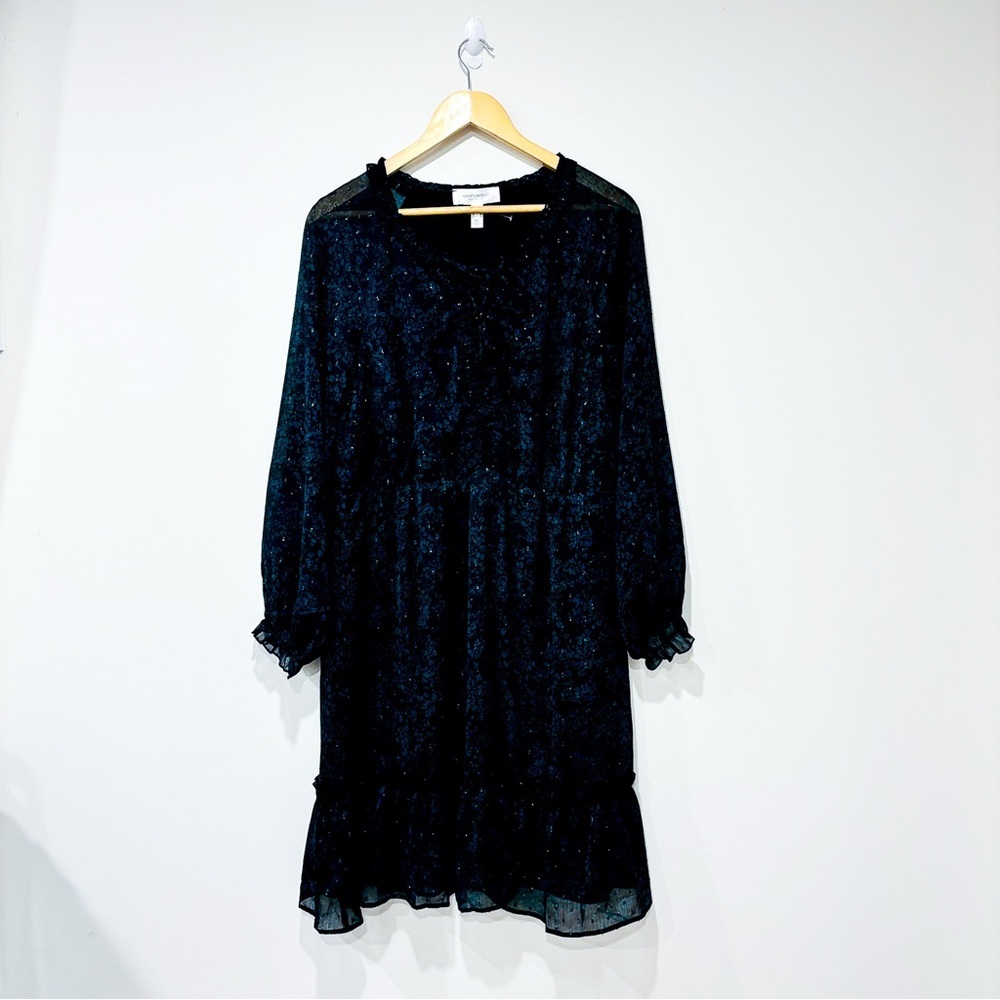 Addition Elle – Black and green floral long sleeve chiffon dress *